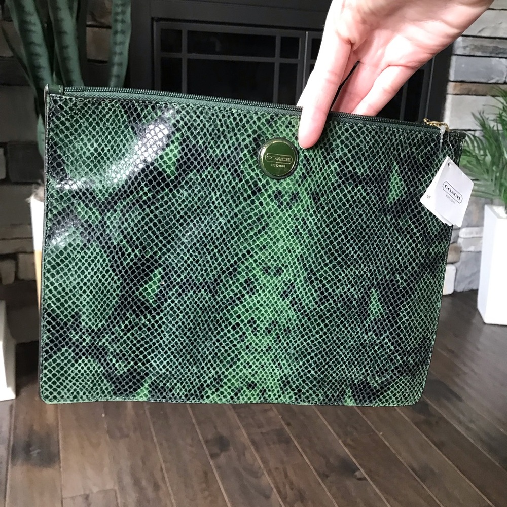Coach Snakeskin Embossed Leather Zipper Pouch, 67523, NWT
